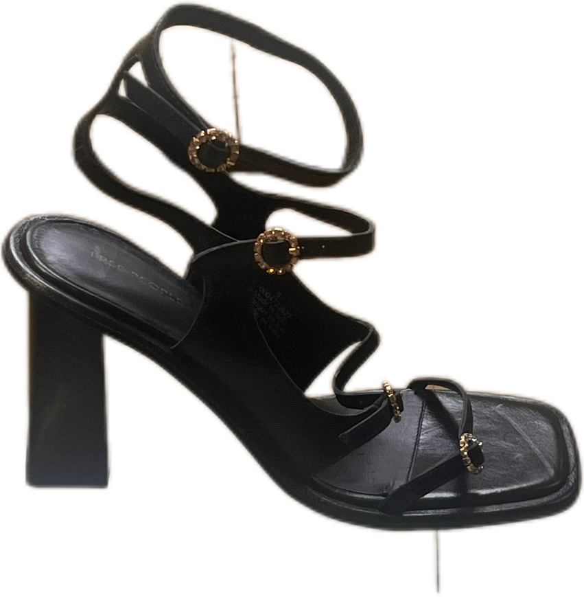 (Free People) Black High Heel Sandals with Square Toe- size 9 (NWT)