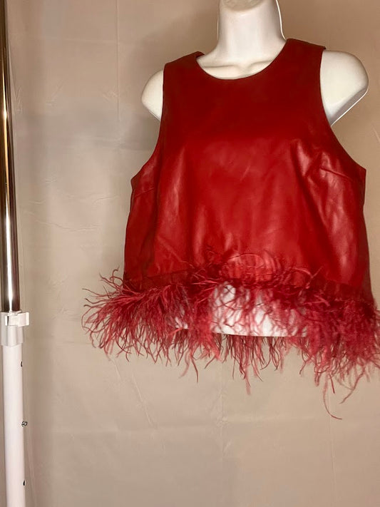 Red Hutch (Anthropolpgie) Leather Feather Trim Shirt - Size Medium (NWT)