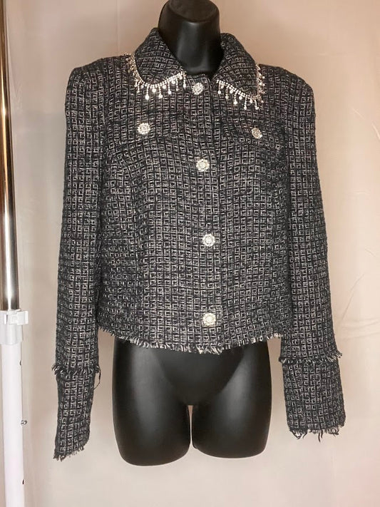 (River Island London!!!!!) Black and White Tweed Blazer- size 6 (NWT)