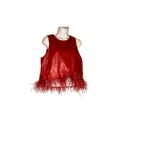 Red Hutch (Anthropolpgie) Leather Feather Trim Shirt - Size Medium (NWT)