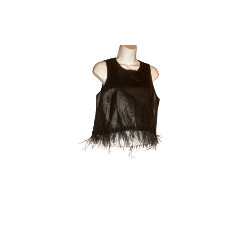 Black Hutch Leather Feather Trim Shirt sleeveless  - Size Medium (NWT)