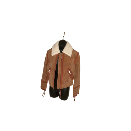 Blank NYC Genuine Leather Jacket – Brown w/ White Faux Fur Collar (XS) (NWT)